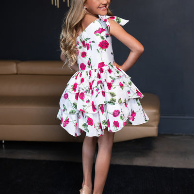 Girl's Print Short One Shoulder Dress by Rachel Allan 10241