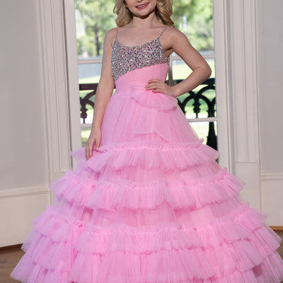 Girl's Sleeveless Tiered Gown by Rachel Allan 10245