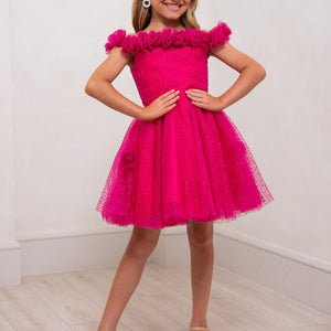 Girl's Short Off Shoulder Dress by Rachel Allan 10251