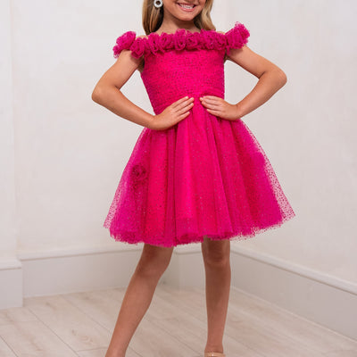 Girl's Short Off Shoulder Dress by Rachel Allan 10251