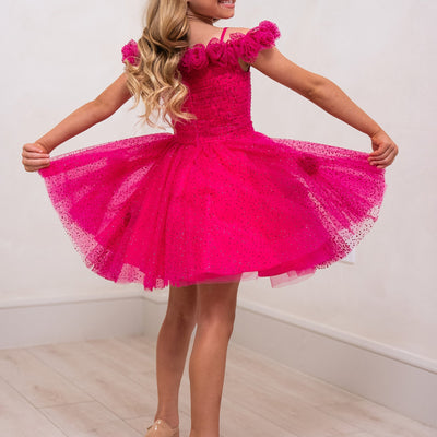 Girl's Short Off Shoulder Dress by Rachel Allan 10251
