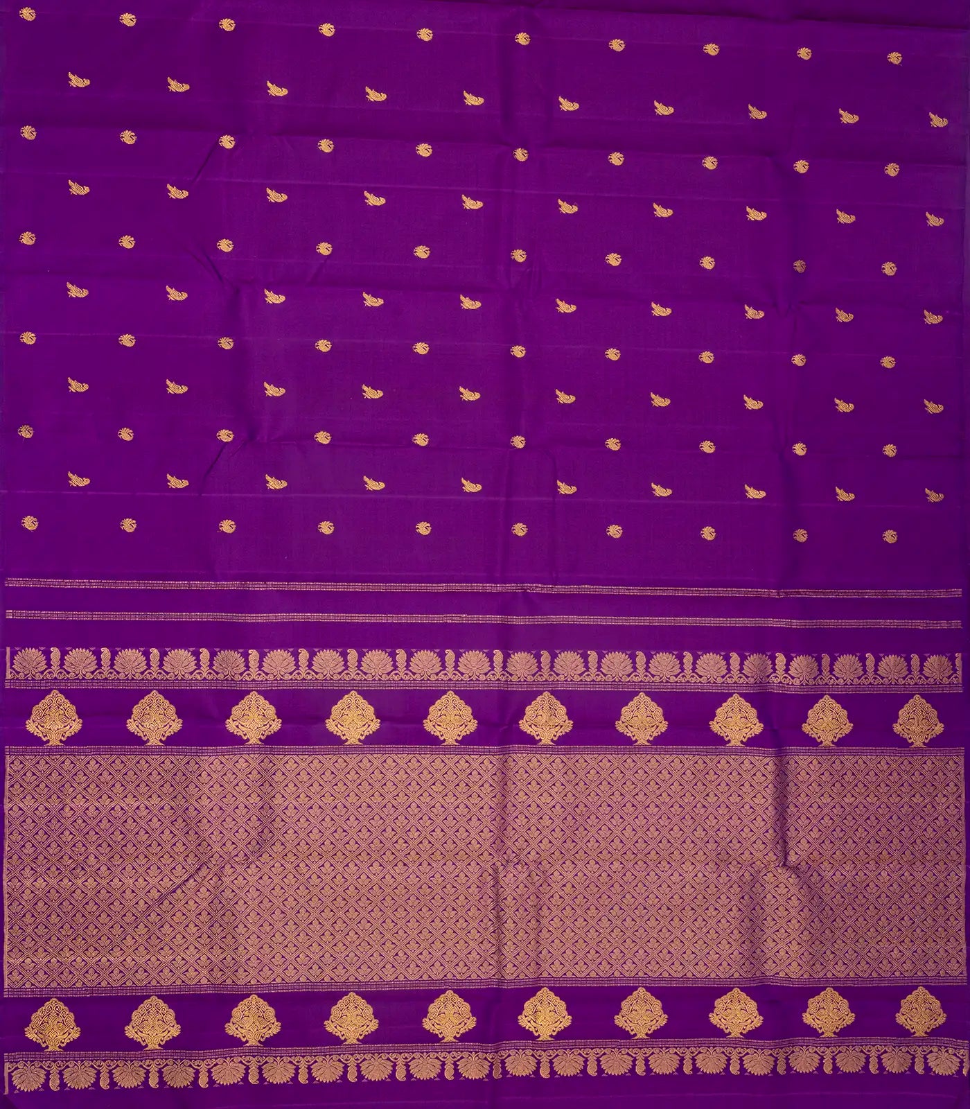 Purple Handloom Kanchipuram Silk Saree With Annam & Kili Buttas