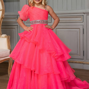 Girl's One Shoulder Tiered Gown by Rachel Allan 10260