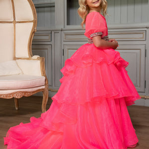 Girl's One Shoulder Tiered Gown by Rachel Allan 10260