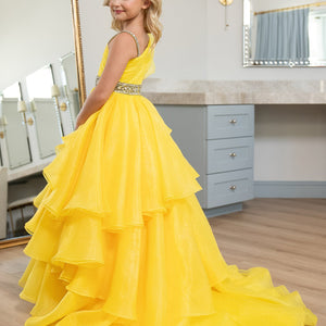 Girl's One Shoulder Tiered Gown by Rachel Allan 10260