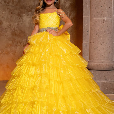 Girl's Cold Shoulder Ruffled Gown by Rachel Allan 10263