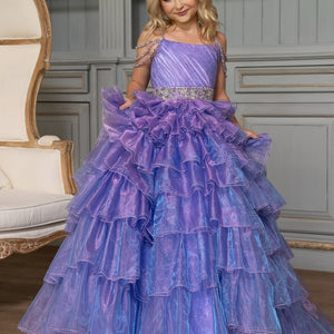 Girl's Cold Shoulder Ruffled Gown by Rachel Allan 10263