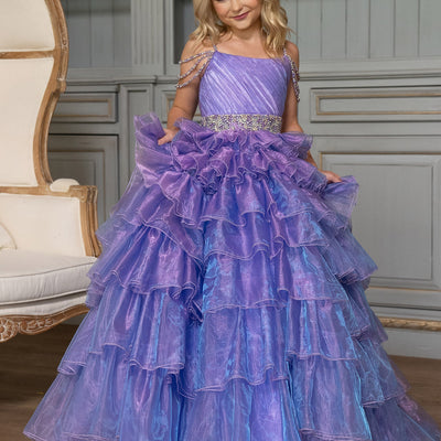 Girl's Cold Shoulder Ruffled Gown by Rachel Allan 10263