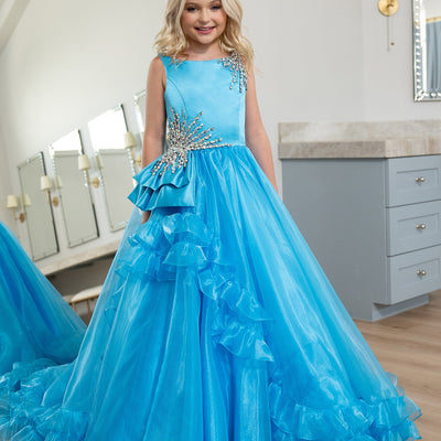 Girl's Sleeveless Ruffled Gown by Rachel Allan 10266