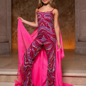 Girl's Beaded Sleeveless Jumpsuit by Rachel Allan 10267