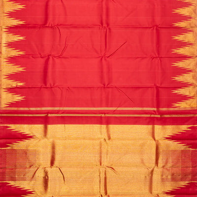 Crimson Handloom Kanchipuram Silk Saree With Temple Border