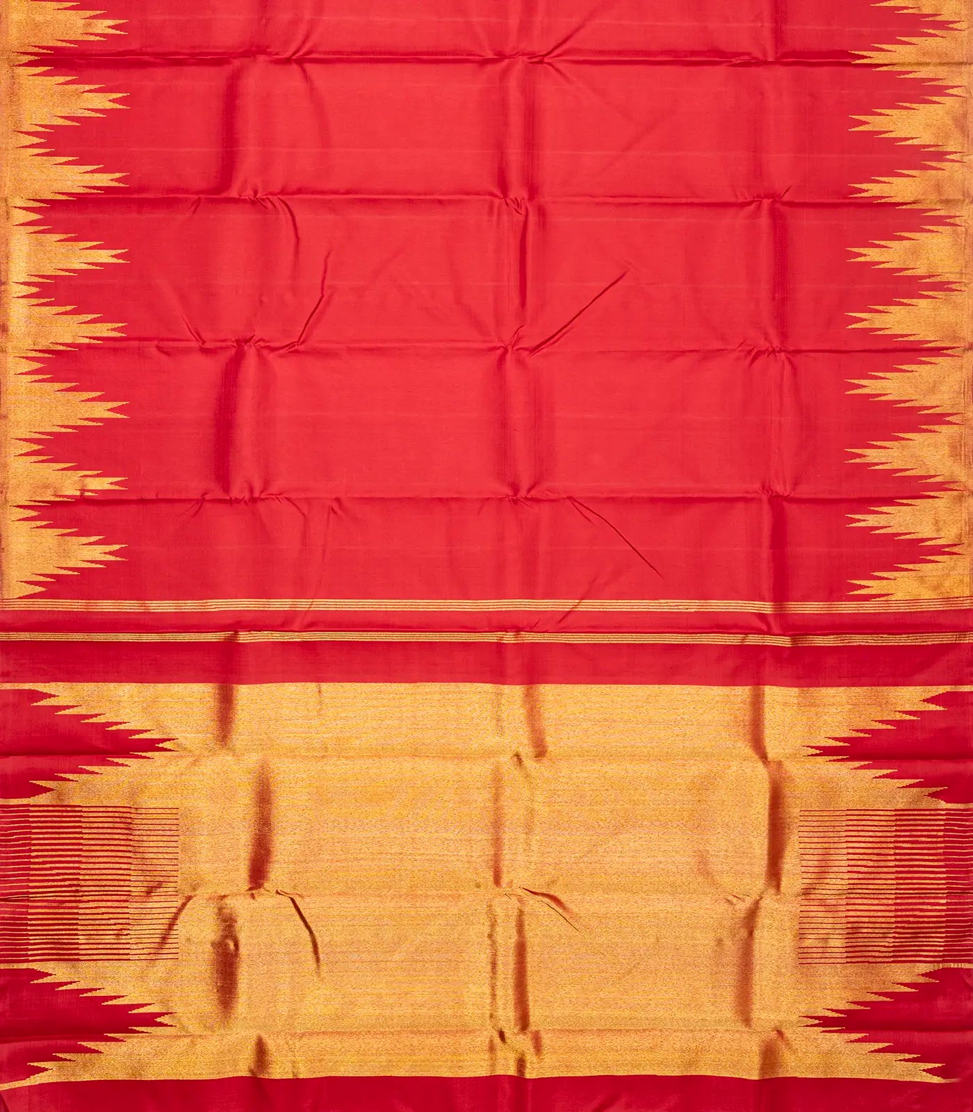 Crimson Handloom Kanchipuram Silk Saree With Temple Border
