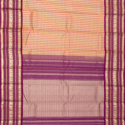 Multi Colour Handloom Kanchipuram Korvai Silk Saree With Checks