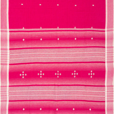 Hot Pink Handloom Bhujodi Cotton Saree With Cross Buttas