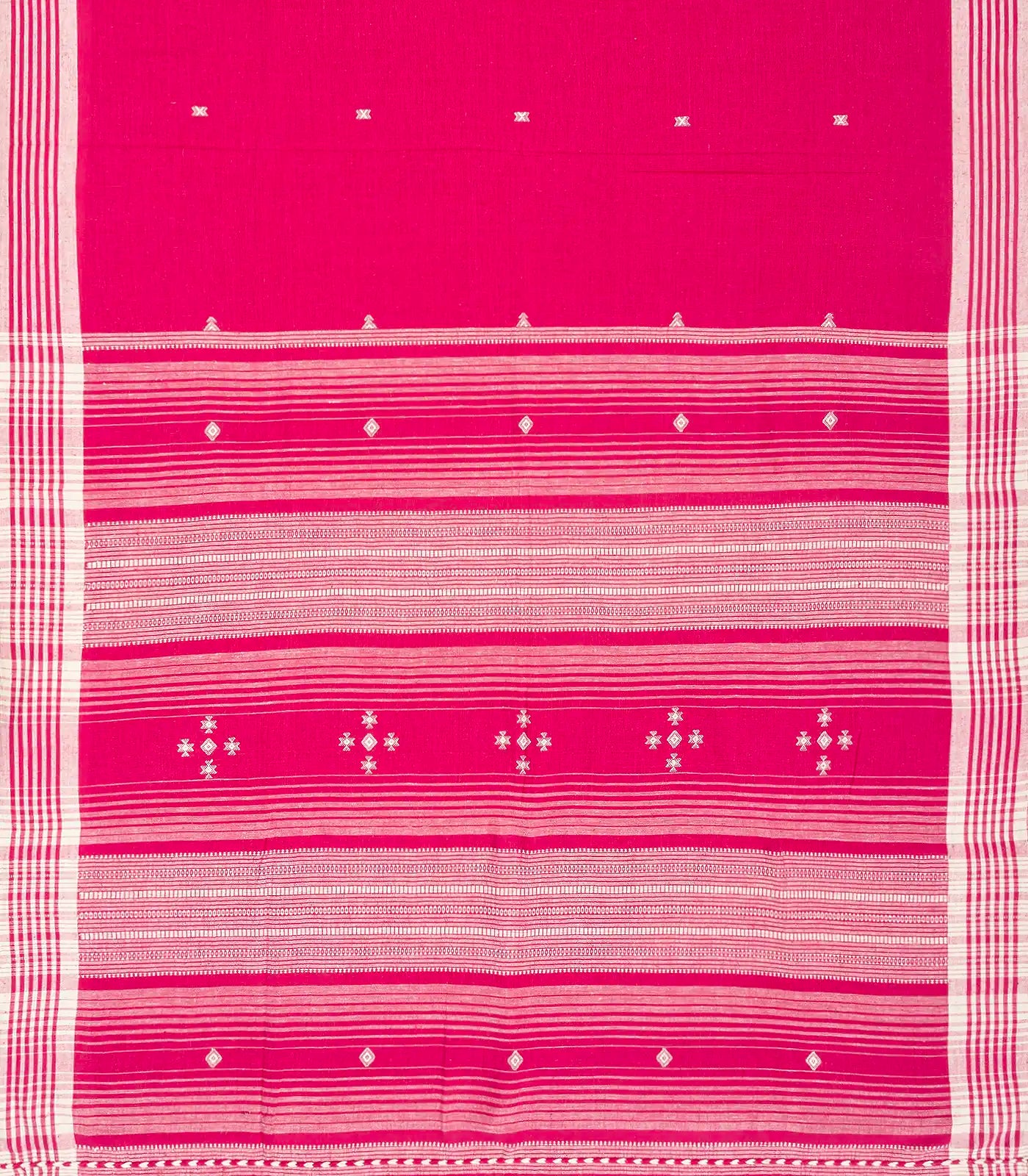 Hot Pink Handloom Bhujodi Cotton Saree With Cross Buttas