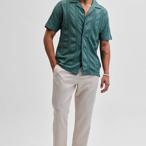 Cream Self-Design Slim Fit Trousers