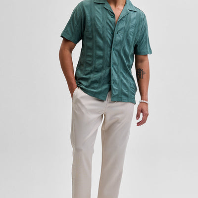 Cream Self-Design Slim Fit Trousers