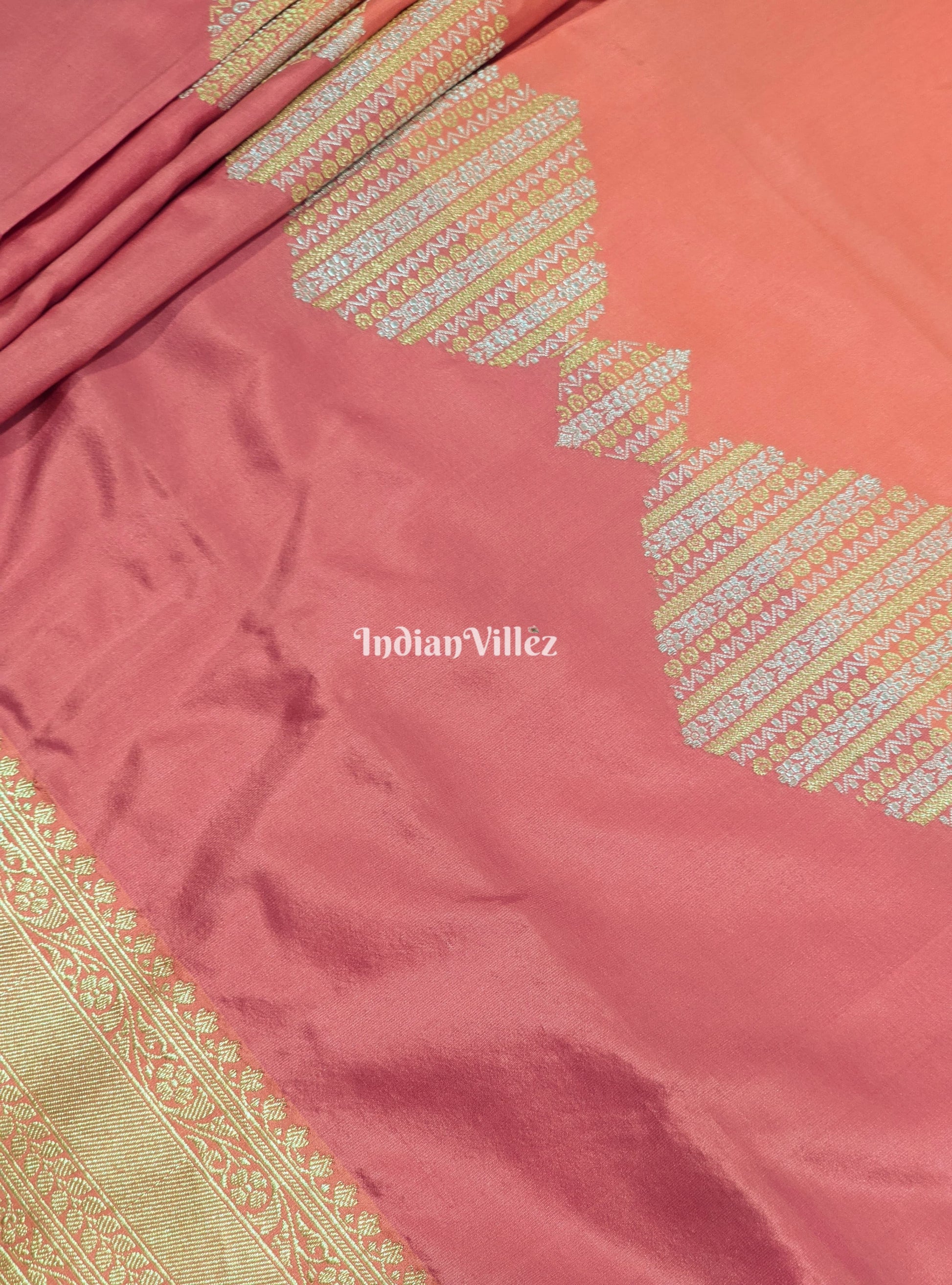 Peach Pink Rangkaat Banarasi Katan Silk Saree