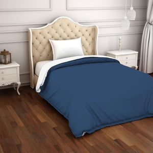 Solid Navy Blue/White 100% Cotton Shell Single Quilt / AC Comforter - Hygro By Spaces