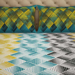 Geometric Teal - Blue 100% Cotton Double Bedsheet - Atrium By Spaces