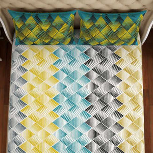 Geometric Teal - Blue 100% Cotton Double Bedsheet - Atrium By Spaces