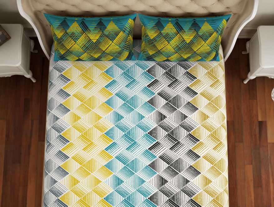Geometric Teal - Blue 100% Cotton Double Bedsheet - Atrium By Spaces