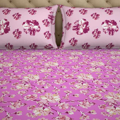 Floral Pink 100% Cotton Double Bedsheet - Atrium By Spaces