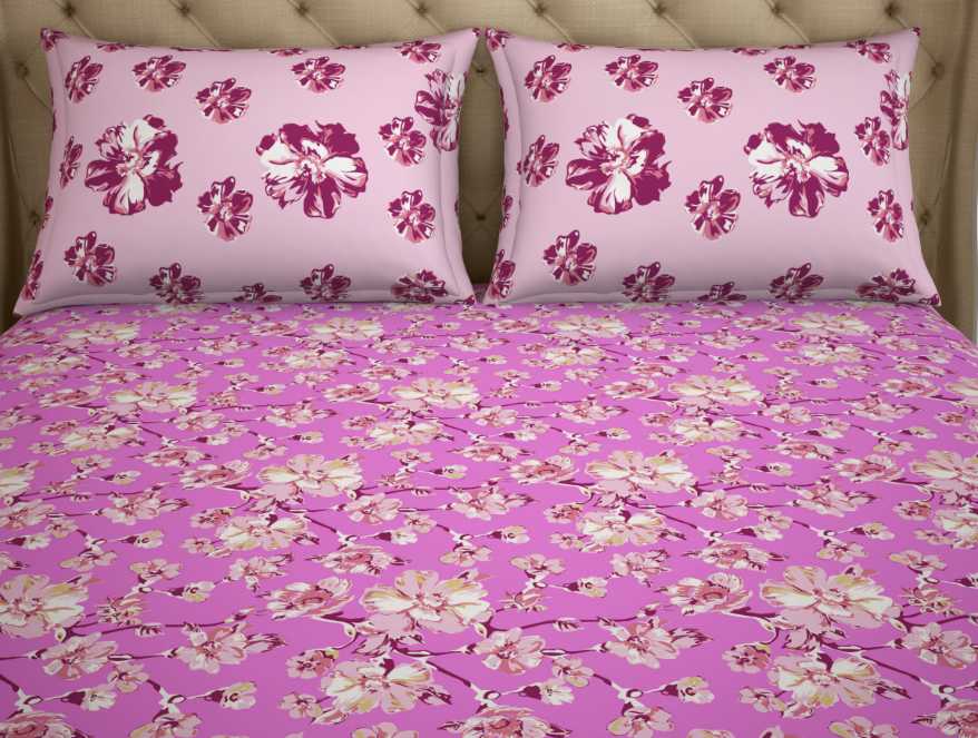 Floral Pink 100% Cotton Double Bedsheet - Atrium By Spaces