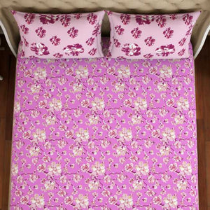Floral Pink 100% Cotton Double Bedsheet - Atrium By Spaces