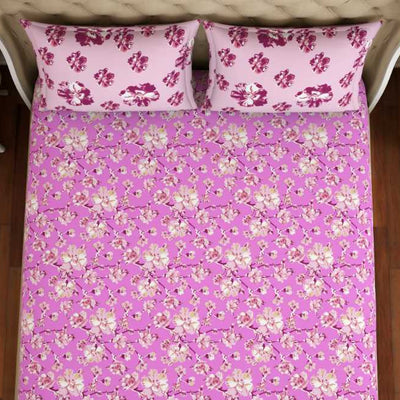 Floral Pink 100% Cotton Double Bedsheet - Atrium By Spaces