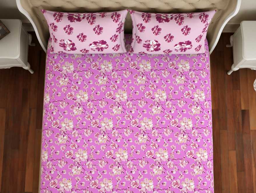 Floral Pink 100% Cotton Double Bedsheet - Atrium By Spaces