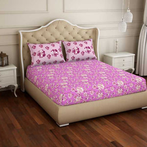 Floral Pink 100% Cotton Double Bedsheet - Atrium By Spaces