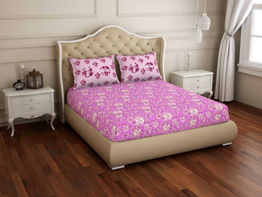 Floral Pink 100% Cotton Double Bedsheet - Atrium By Spaces