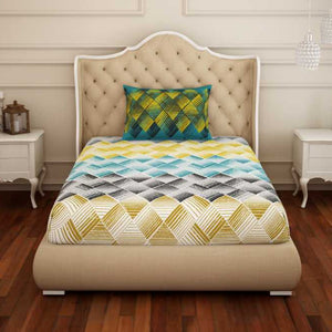 Geometric Teal - Blue 100% Cotton Single Bedsheet - Atrium By Spaces
