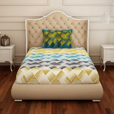 Geometric Teal - Blue 100% Cotton Single Bedsheet - Atrium By Spaces
