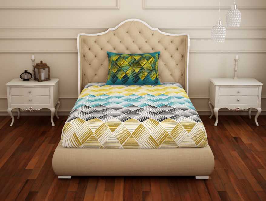Geometric Teal - Blue 100% Cotton Single Bedsheet - Atrium By Spaces