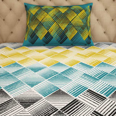 Geometric Teal - Blue 100% Cotton Single Bedsheet - Atrium By Spaces