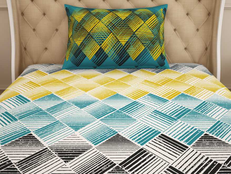 Geometric Teal - Blue 100% Cotton Single Bedsheet - Atrium By Spaces
