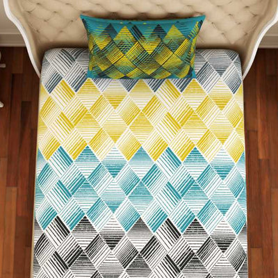 Geometric Teal - Blue 100% Cotton Single Bedsheet - Atrium By Spaces