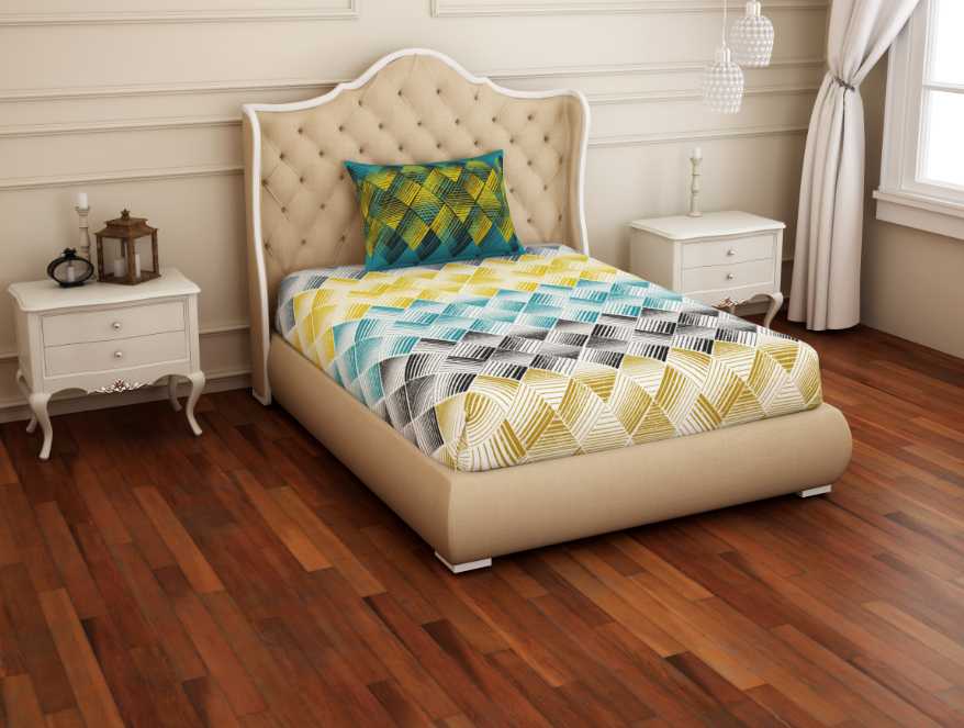 Geometric Teal - Blue 100% Cotton Single Bedsheet - Atrium By Spaces