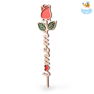 I Love Mom Wooden Rose