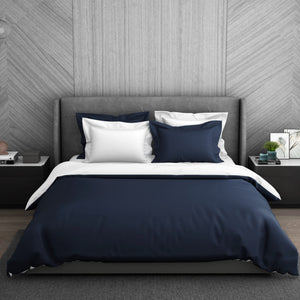 Solid Midnight Blue - Dark Blue 100% Cotton Double Duvet Cover - Hygro By Spaces