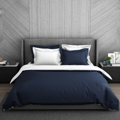 Solid Midnight Blue - Dark Blue 100% Cotton Double Duvet Cover - Hygro By Spaces