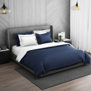 Solid Midnight Blue - Dark Blue 100% Cotton Double Duvet Cover - Hygro By Spaces