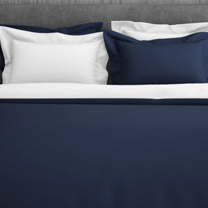Solid Midnight Blue - Dark Blue 100% Cotton Double Duvet Cover - Hygro By Spaces