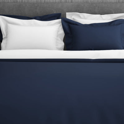 Solid Midnight Blue - Dark Blue 100% Cotton Double Duvet Cover - Hygro By Spaces