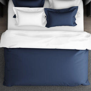 Solid Midnight Blue - Dark Blue 100% Cotton Double Duvet Cover - Hygro By Spaces