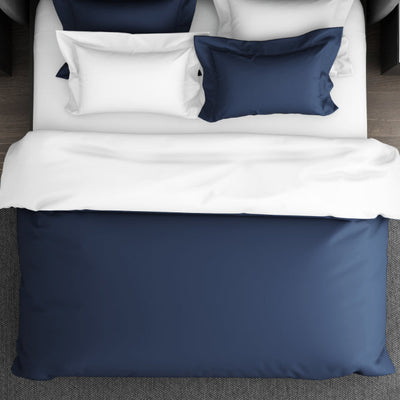 Solid Midnight Blue - Dark Blue 100% Cotton Double Duvet Cover - Hygro By Spaces