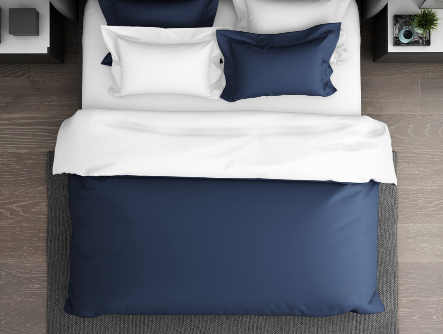 Solid Midnight Blue - Dark Blue 100% Cotton Double Duvet Cover - Hygro By Spaces