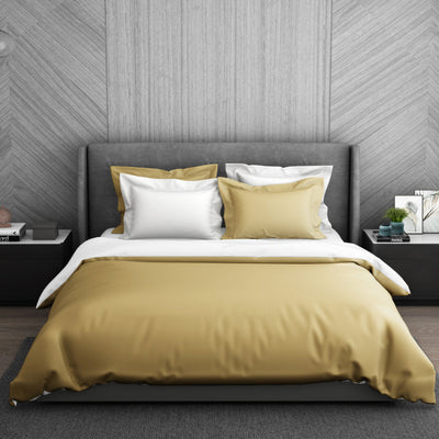 Solid Champagne Gold - Gold 100% Cotton Double Duvet Cover - Hygro By Spaces